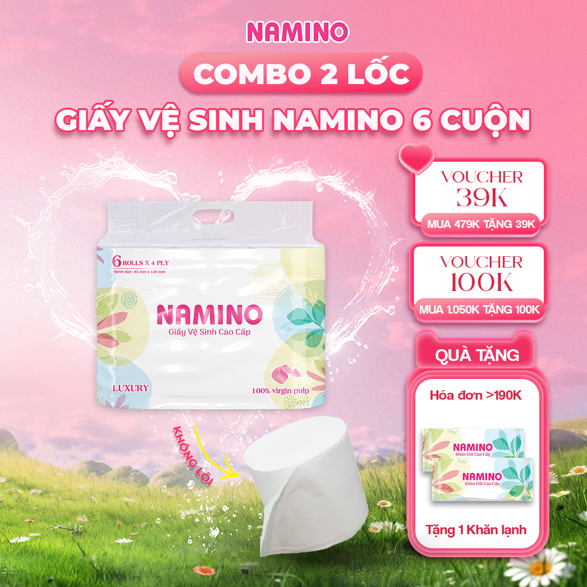 Giấy vệ sinh không lõi 6 cuộn